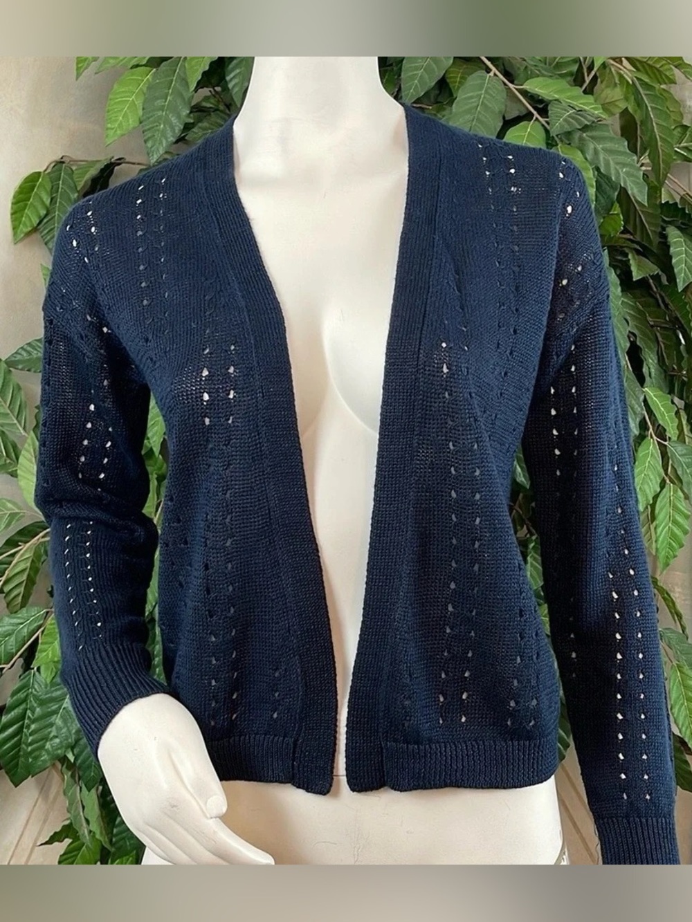 Banana Republic Navy Open-Front Pointelle Cardigan